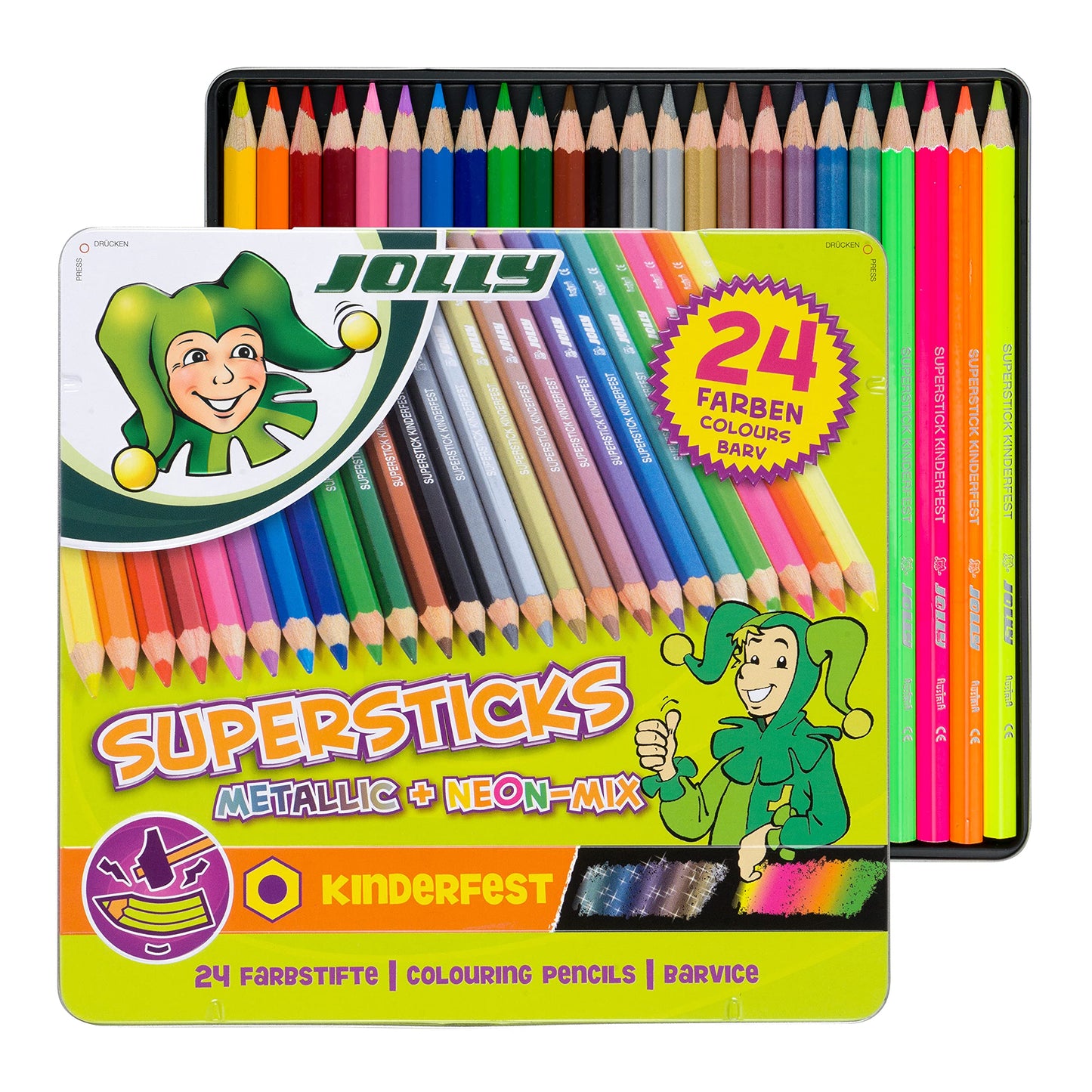 Jolly Supersticks Metallic Neon Mix Color Pencil, 24 colors