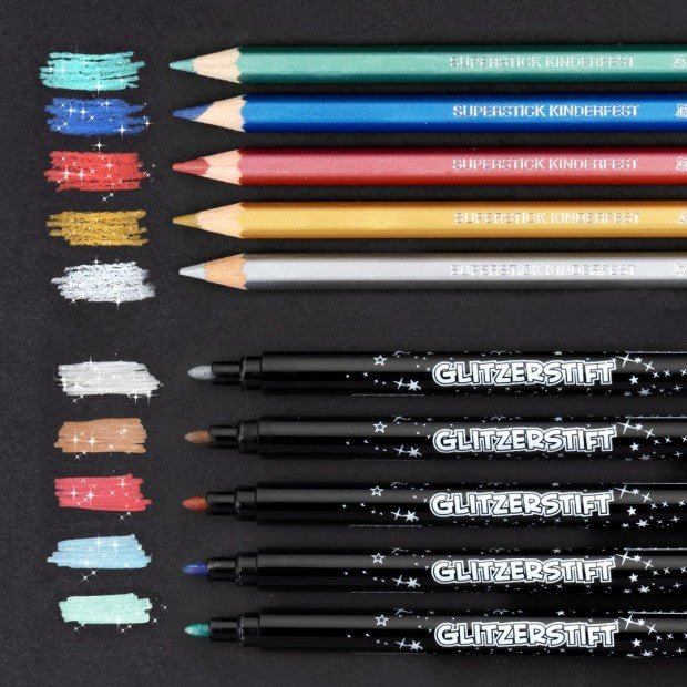 Jolly Glitter Set, 5 Color Pencils, 5 Fibres