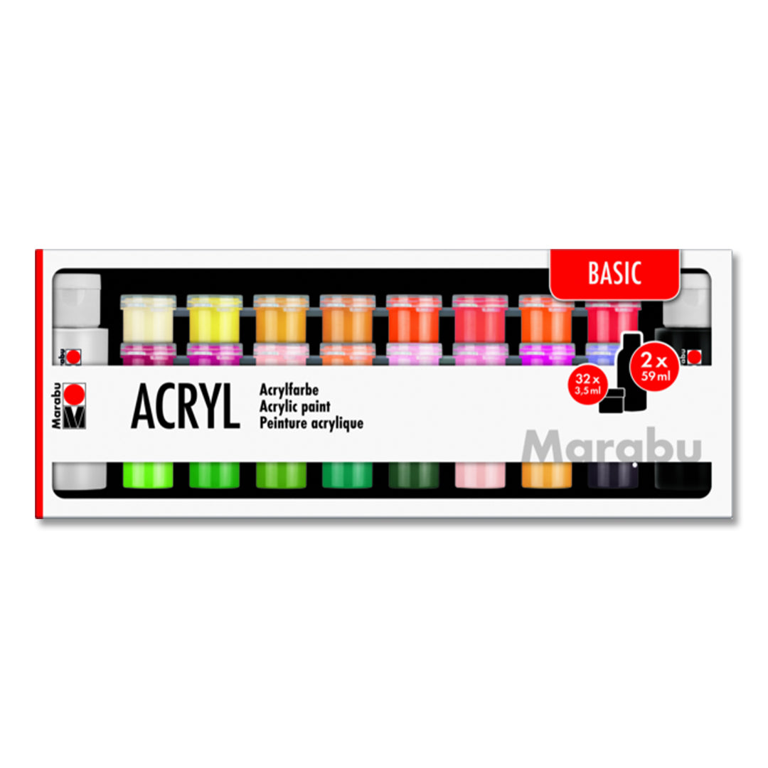 Marabu Acrylic Paints 34pc assortment BASIC