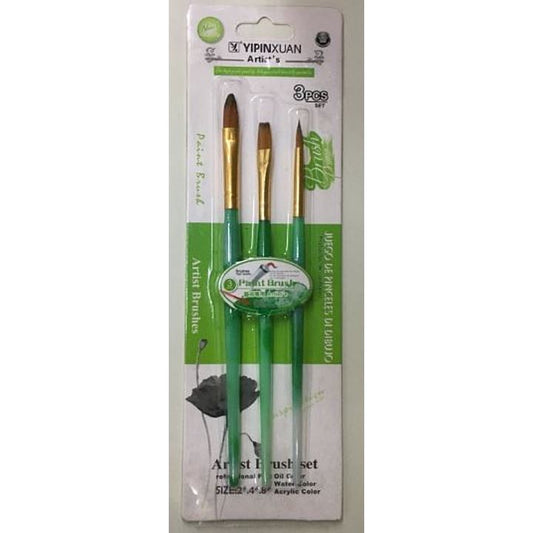Artist Brush Set 3pcs (2 Flat + 1 Round)