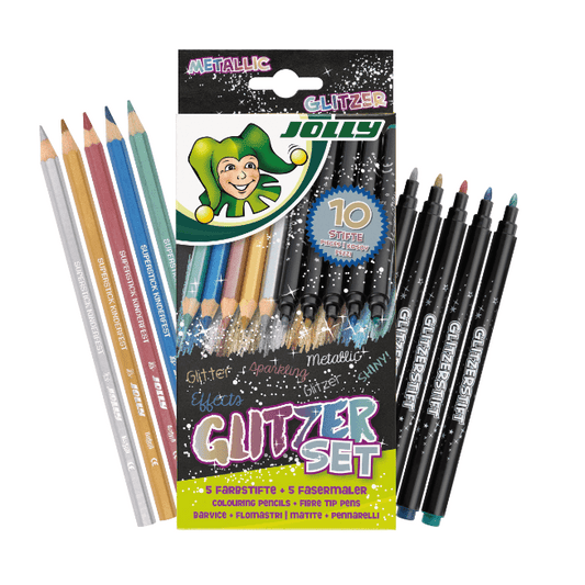 Jolly Glitter Set, 5 Color Pencils, 5 Fibres